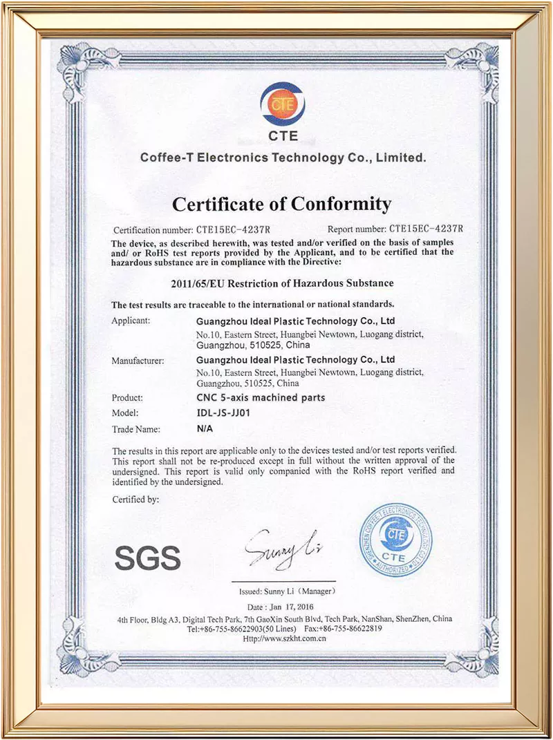 Ideal Plastic factory's certificate